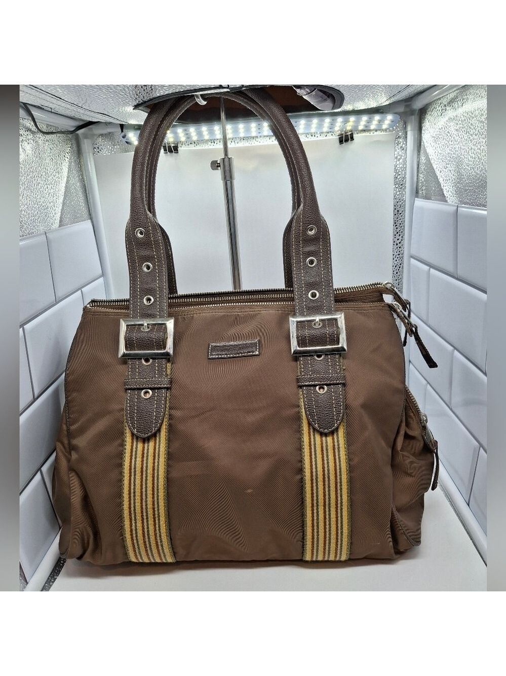 Un Apres Brown and Yellow Nylon Travel Tote Bag Like New